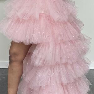 Tiered Pink High-Low Tulle Skirt
